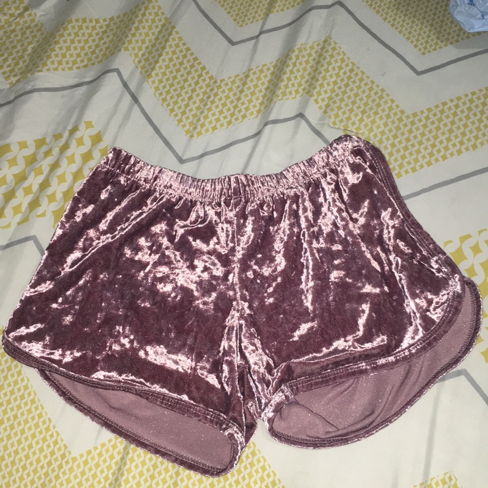 Popular21 pink velvet booty shorts.